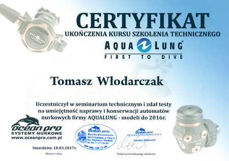 Aqualung Serwisant - Certyfikat